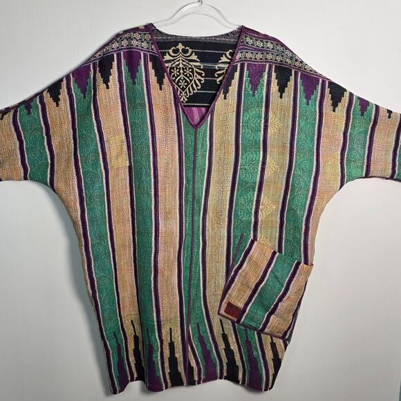 Mieko Mintz Kantha Kimono Dress Long Tunic Multi Color Reversible Lagenlook OS - Picture 5 of 9